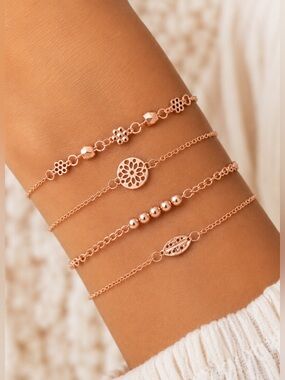 NEW - Arm Candy Trendy Elegant Stackable Rose Gold Bracelet Boho Chic 4PC Set